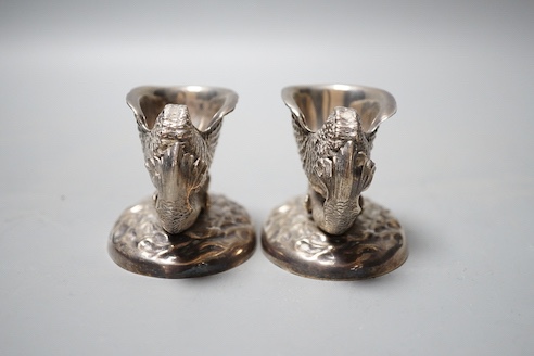 A pair of Victorian silver 'dolphin & shell' salts, John Knowles & Son, Sheffield, 1863, length 91mm, 25oz.